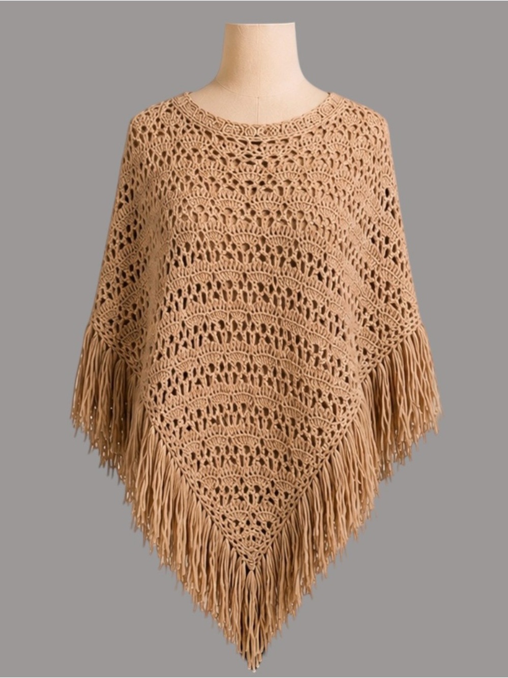 Vintage Cejon Crochet Fringe Poncho